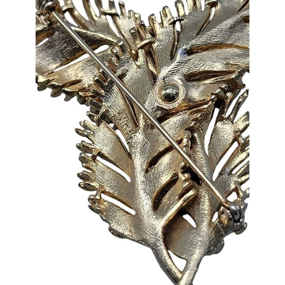 Lisner Double Leaf Brooch Textured Gold Tone Vintage Pin - Picture 4 of 10